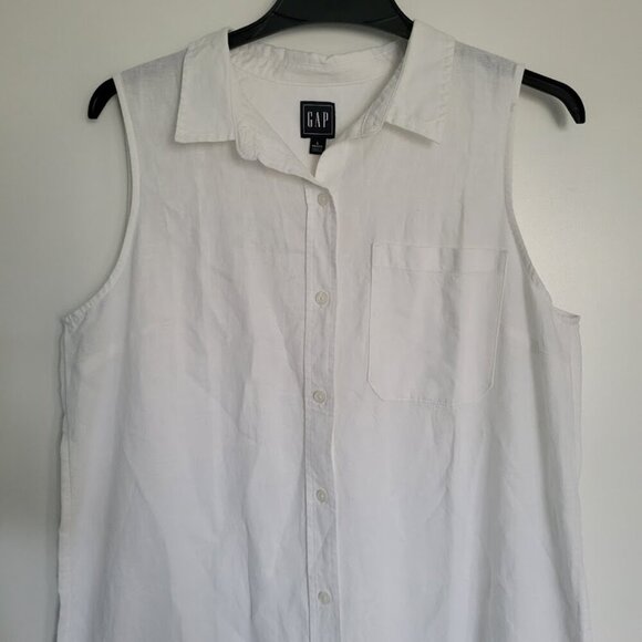 NEW Gap Linen Maxi Shirtdress Large Petite White Button Womens Sleeveless - Picture 2 of 10